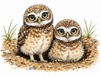 Original Burrowing Owl Chicks Drawing