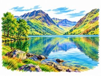 Original Buttermere Lake District National Park England Drawing