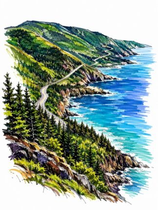 Original Cape Breton Highlands Nova Scotia Canada Drawing