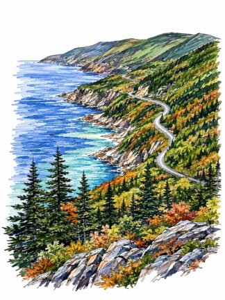 Original Cape Breton Highlands Nova Scotia Canada Drawing