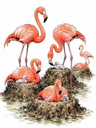 Original Caribbean Flamingo Nests Ria Lagartos Biosphere Reserve Mexico Drawing