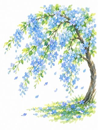 Original Cascading Blue Blossom Tree Drawing