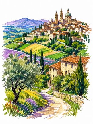 Original Castelluccio di Norcia Umbria Italy Drawing