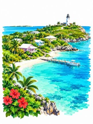 Original Cat Island Bahamas Drawing