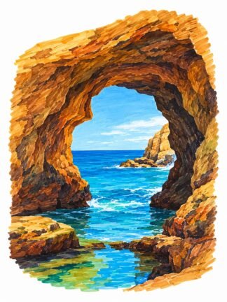 Original Caves of Hercules Morocco Drawing
