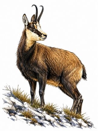 Original Chamois in the French National Park of the Pyrenees Drawing