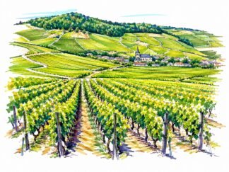 Original Champagne Vineyards Montagne de Reims Regional Natural Park France Drawing