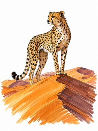 Original Cheetah on Sand Dune Namib Desert Namibia Drawing