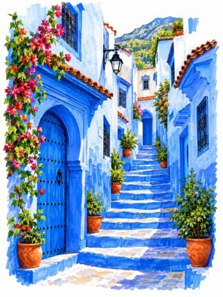 Original Chefchaouen Morocco Drawing