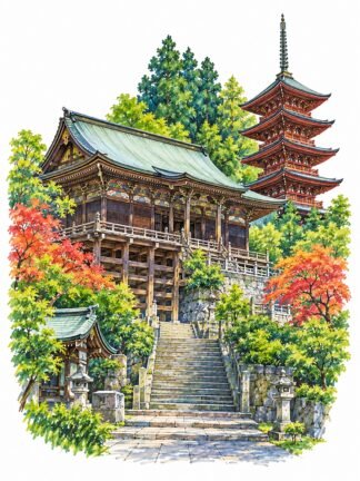 Original Chokokusan Hondoji Temple Chiba Japan Drawing