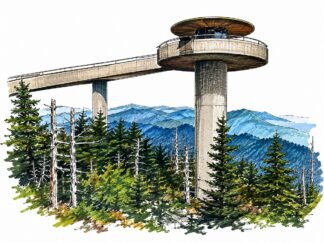 Original Clingmans Dome Kuwohi in Great Smoky Mountains National Park USA Drawing