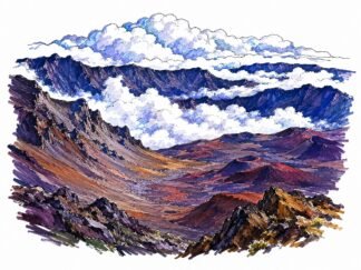 Original Haleakala Volcanic Crater, Haleakala National Park, Hawaii, USA Drawing