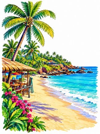 Original Coco Beach in Goa India Drawing