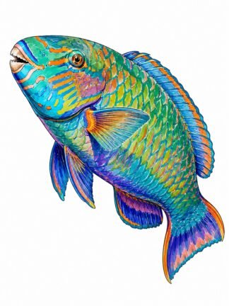 Original Colorful Coral Cleaner Parrotfish Drawing