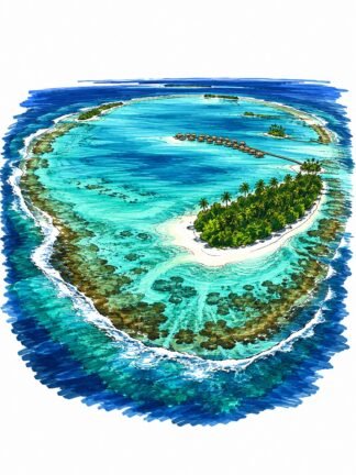 Original Coral Atoll Maldives Drawing