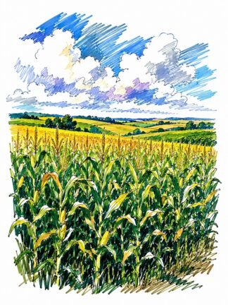 Original Corn field in Hazel Dell Township Iowa USA Drawing