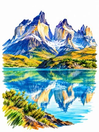 Original Cuernos del Paine Torres del Paine National Park Chile Drawing