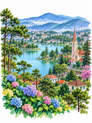 Original Da Lat Vietnam Drawing