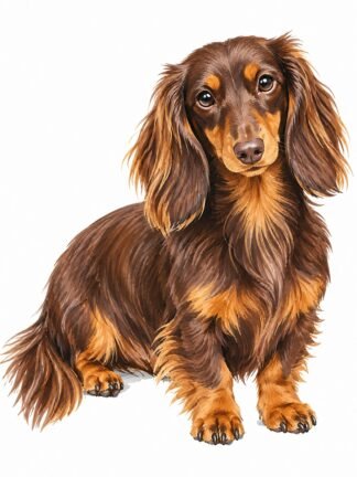 Original Dachshund Kaninchen Long Haired Dog Drawing