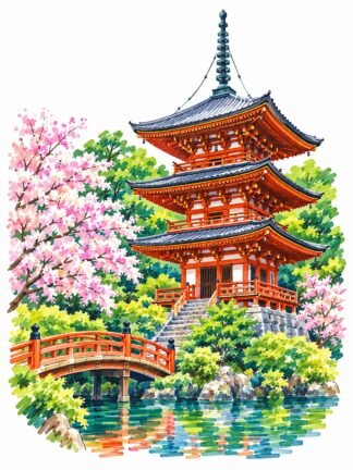 Original Daigo-ji Temple Kyoto Japan Drawing