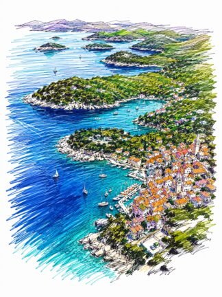 Original Dalmatia Croatia Drawing
