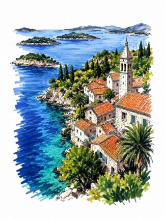 Original Dalmatia Croatia Drawing