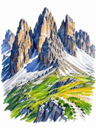Original Dolomite Mountain Peaks Dolomites Italy Drawing