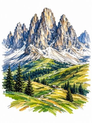 Original Dolomites Italy Drawing