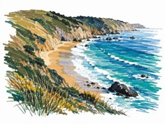 Original Drakes Beach Point Reyes National Seashore USA Drawing