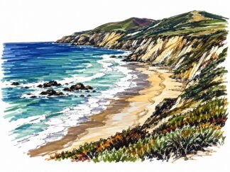 Original Drakes Beach Point Reyes National Seashore USA Drawing