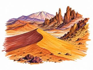 Original Dry Desert Sand Dune Rock Formations Atacama Desert Chile Drawing