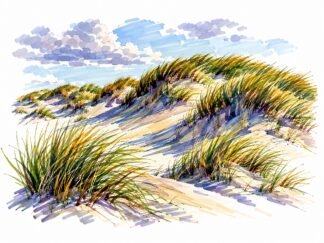 Original Dunes with Grass Denmark Drawing