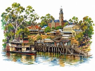 Original Echuca Australia Drawing