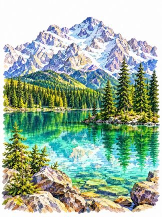 Original Eibsee Lake Zugspitze Mountain Bavaria Germany Drawing