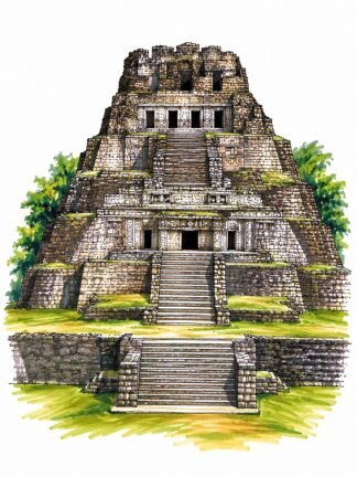 Original El Castillo Mayan Temple Xunantunich Belize Drawing