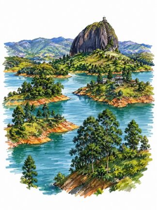 Original Embalse Guatape Colombia Drawing