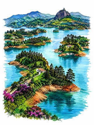 Original Embalse Guatape Colombia Drawing