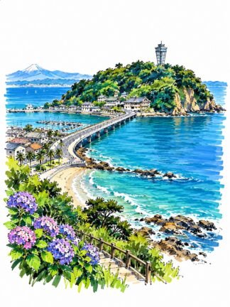 Original Enoshima Japan Drawing