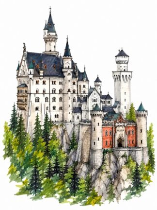 Original Fairytale Castle Neuschwanstein Germany Drawing