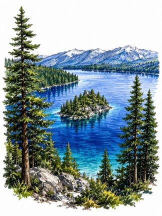 Original Fannette Island Emerald Bay Lake Tahoe USA Drawing