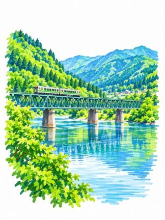 Original First Tadami River Bridge Fukushima & Niigata Japan Drawing