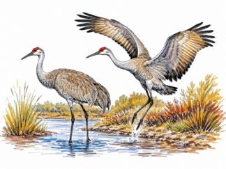 Original Flock of Sandhill Cranes flying Rio Grande Drawing