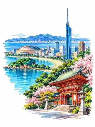 Original Fukuoka Japan Drawing