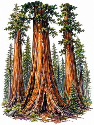 Original Giant Sequoias Sequoia National Park California USA Drawing