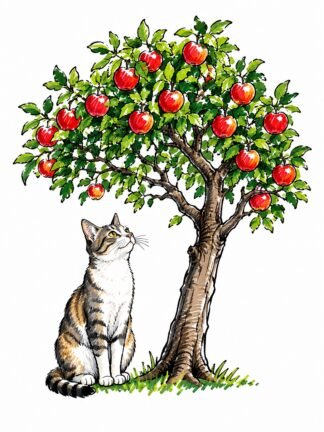 Original Cat Apple Tree Drawing