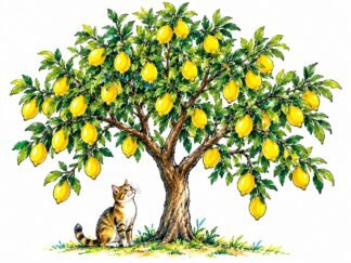 Original Cat Lemon Tree Drawing