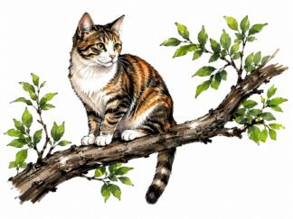 Original Cat on Tree Drawing