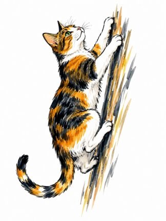 Original Cat on Tree Drawing