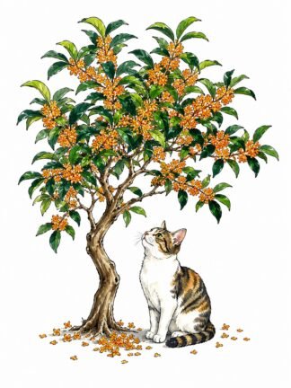 Original Cat Osmanthus Tree Drawing