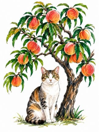 Original Cat Peach Tree Drawing